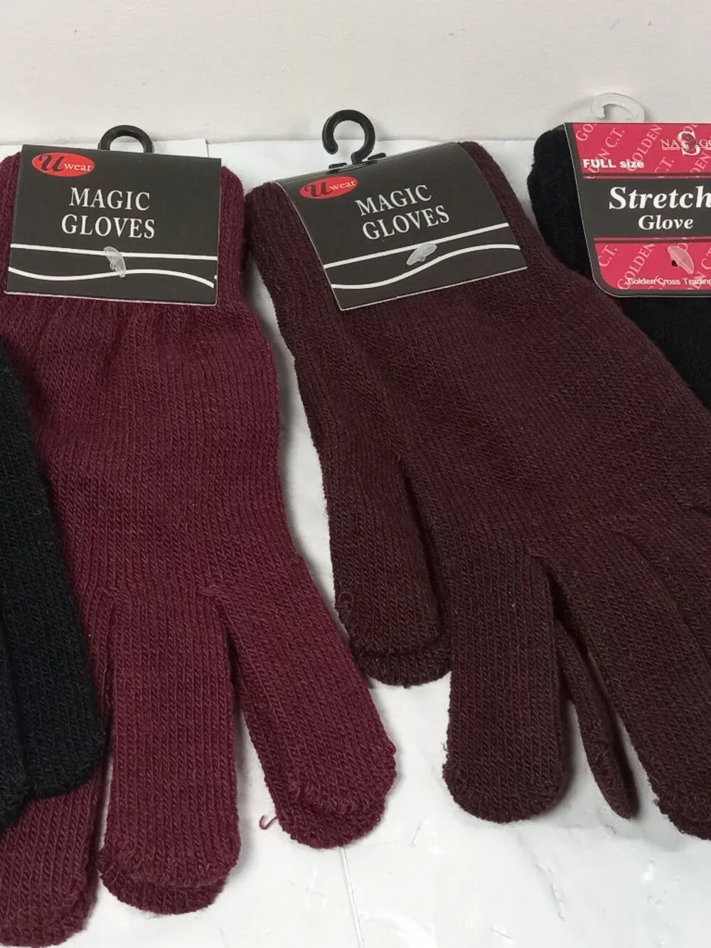 Lot of 4 NWT Winter Magic Stretch Gloves Unisex Black Maroon Brown Cozy Warm